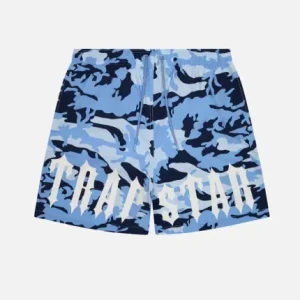 Blue camo swim shorts by Trapstar Irongate
