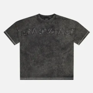 Grey patchwork text T-shirt