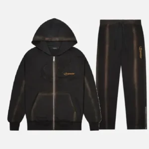 Black washed Trapstar Hyperdrive tracksuit with zipper