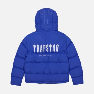 Blue Trapstar Decoded padded hooded jacket