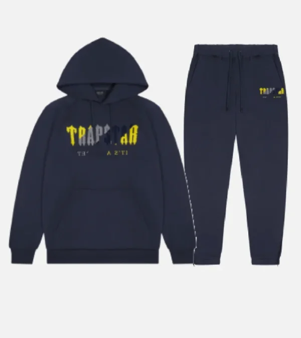 Navy blue and yellow Trapstar Chenille Decoded tracksuit