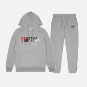 Grey and red Trapstar Chenille Decoded hooded tracksuit