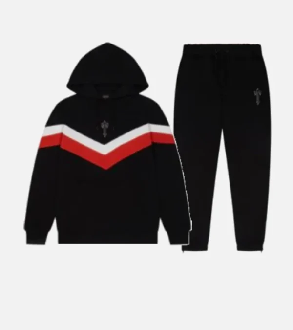 Black Trapstar V Stripe hooded tracksuit