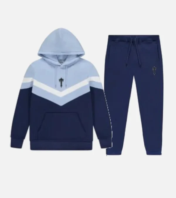 Navy blue Trapstar V Stripe hooded tracksuit